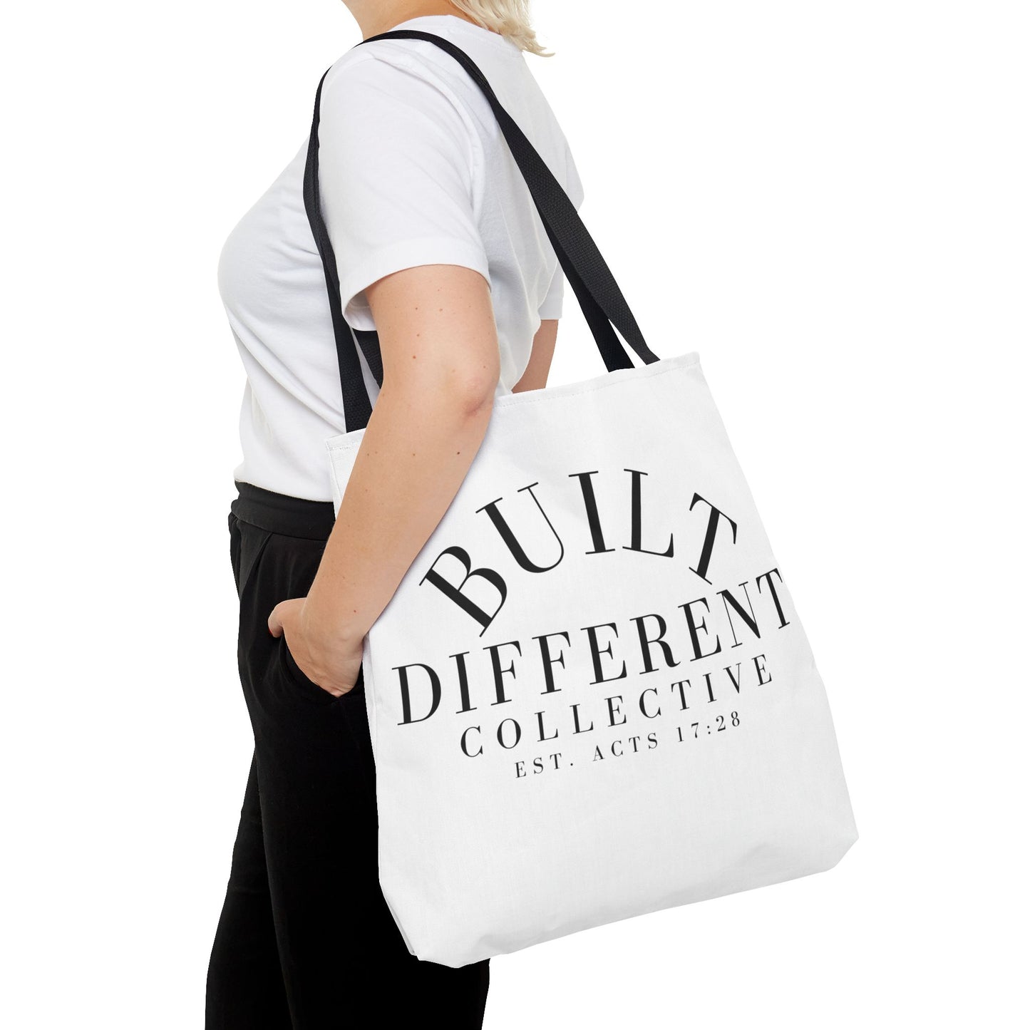 BUILT DIFFERENT COLLECTIVE EST. ACTS 17:28 Tote Bag (AOP)