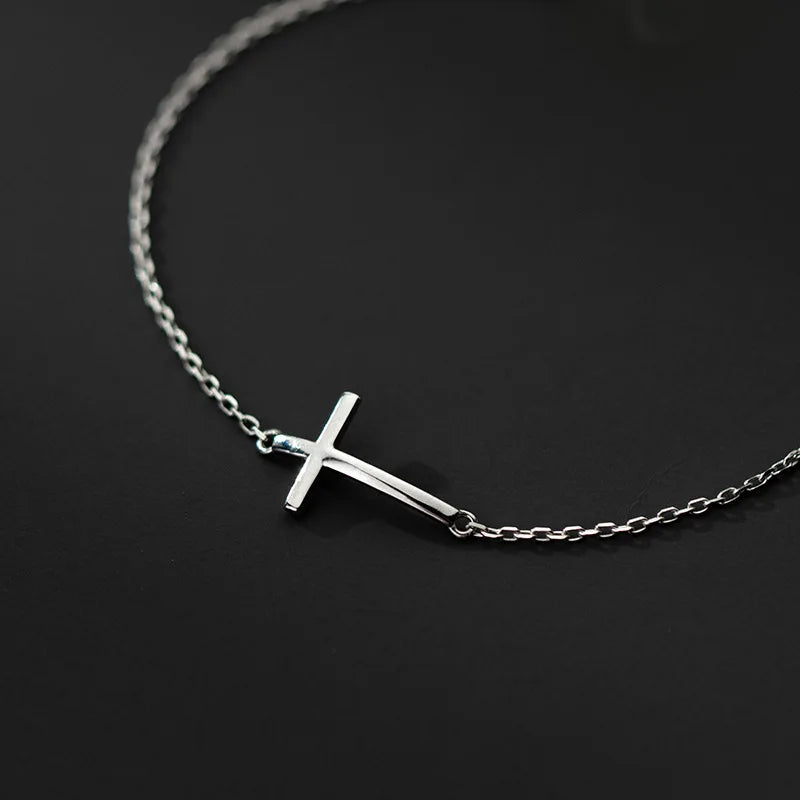 Sterling Silver Cross Charm Bracelet - Adjustable Link Chain