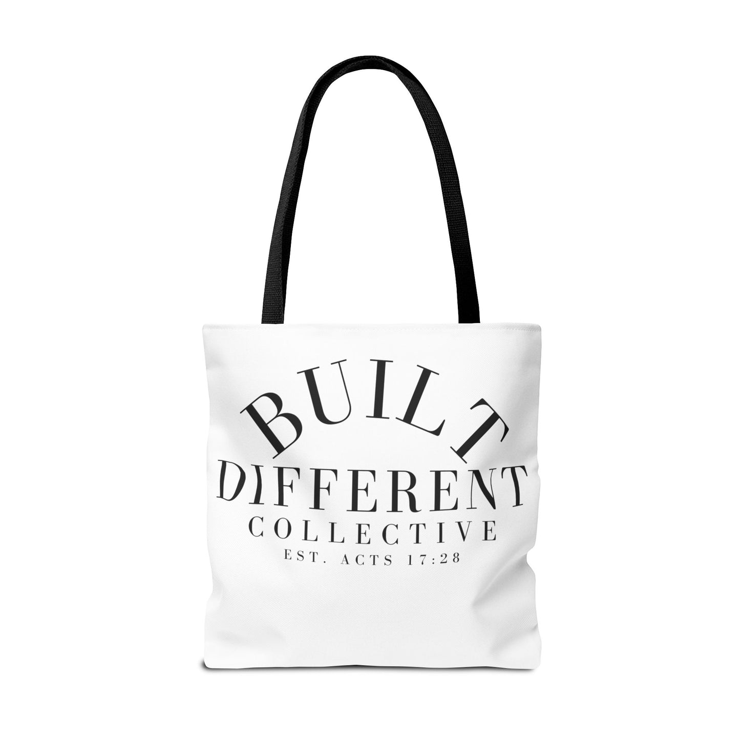 BUILT DIFFERENT COLLECTIVE EST. ACTS 17:28 Tote Bag (AOP)