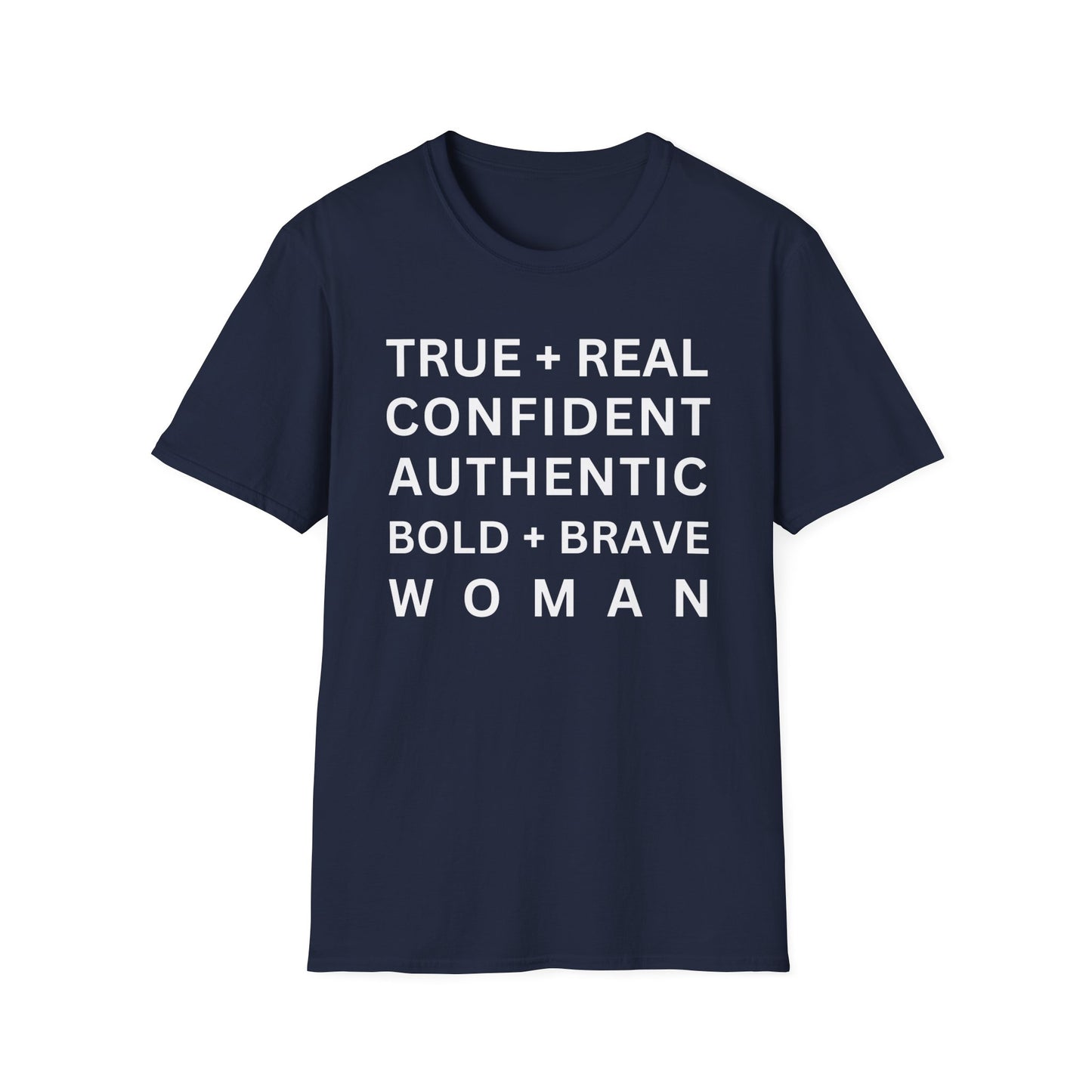 Inspirational 'TRUE + REAL CONFIDENT AUTHENTIC BOLD + BRAVE WOMAN Heavy Cotton Tee' T-Shirt