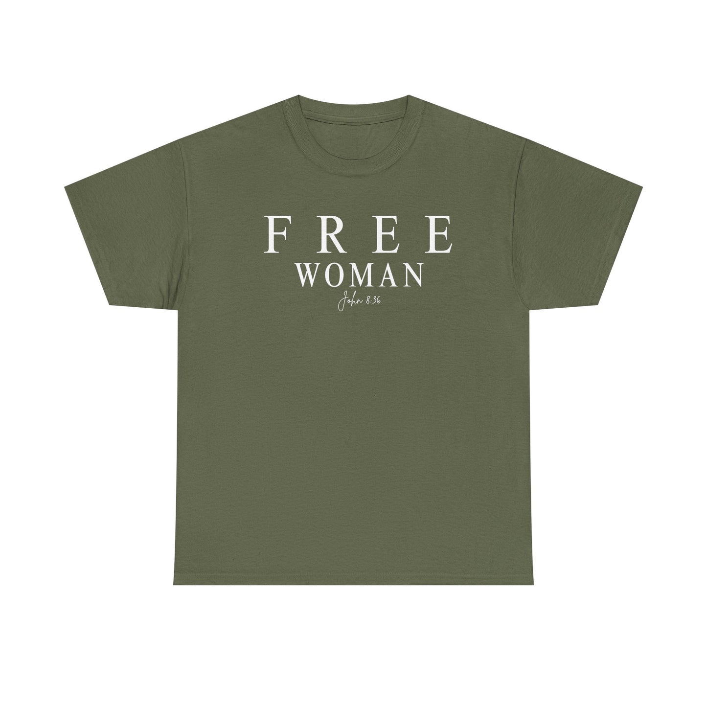 Free Woman Tee,  John 8:36— Inspirational Christian Women's T‑Shirt (Galatians 5:1)