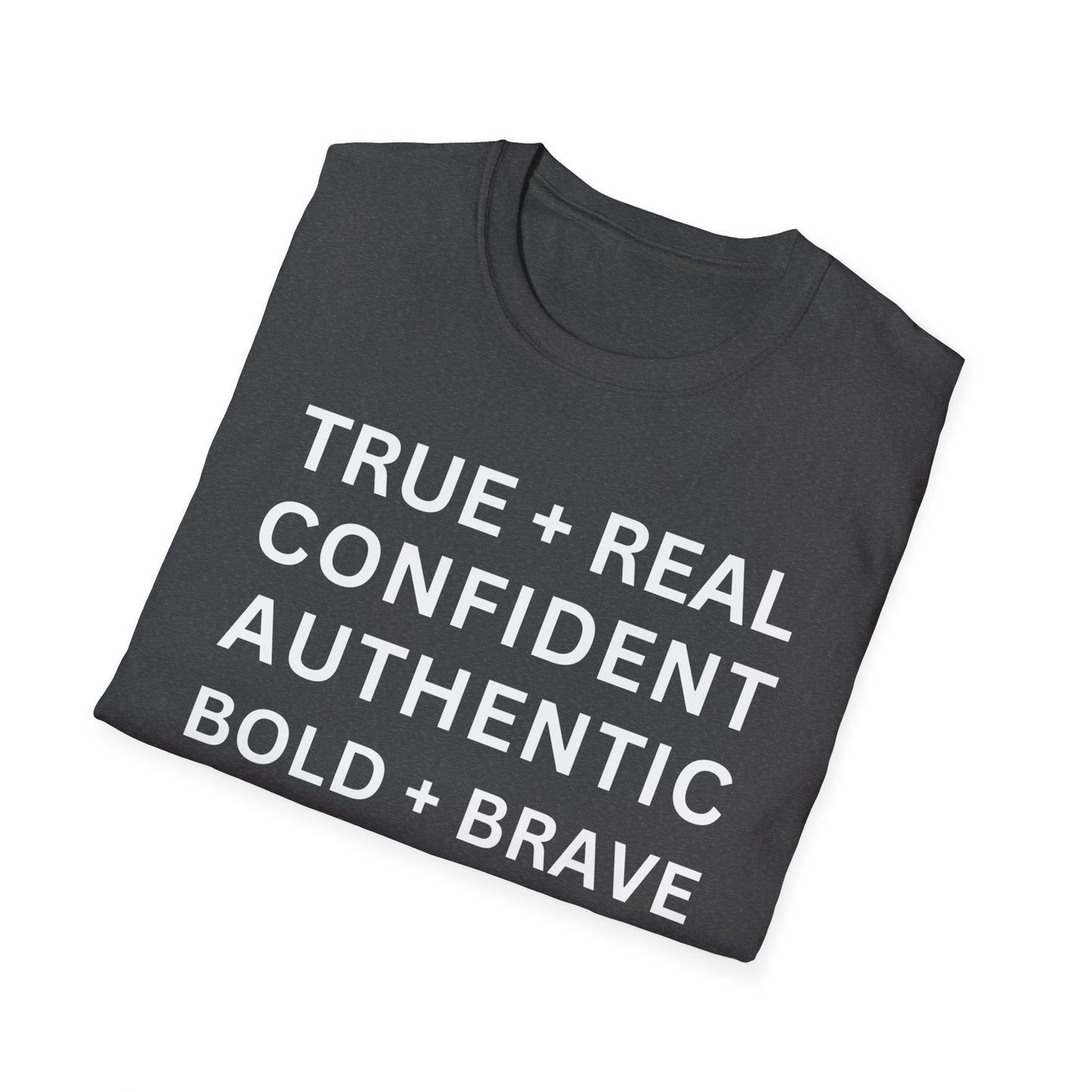 Inspirational 'TRUE + REAL CONFIDENT AUTHENTIC BOLD + BRAVE WOMAN Heavy Cotton Tee' T-Shirt