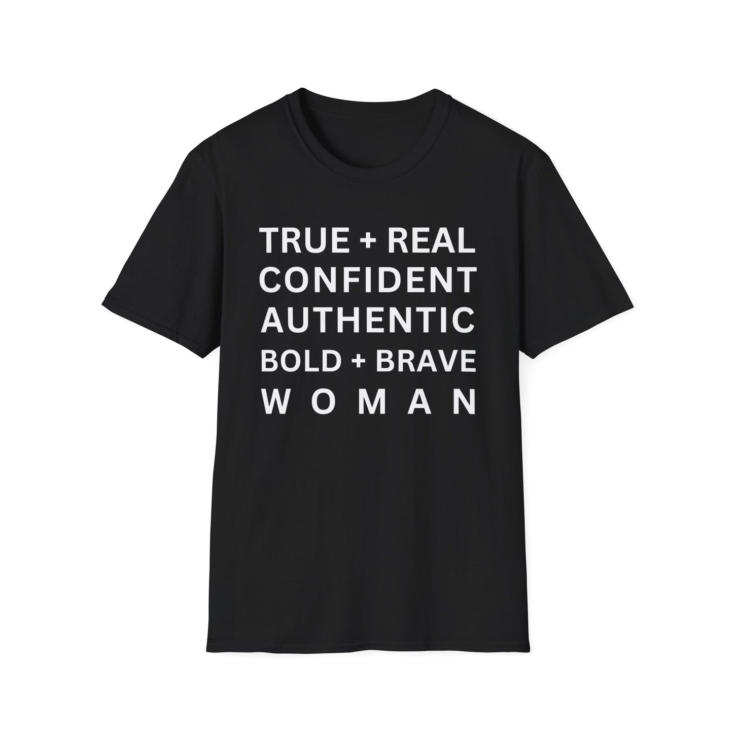 Inspirational 'TRUE + REAL CONFIDENT AUTHENTIC BOLD + BRAVE WOMAN Heavy Cotton Tee' T-Shirt