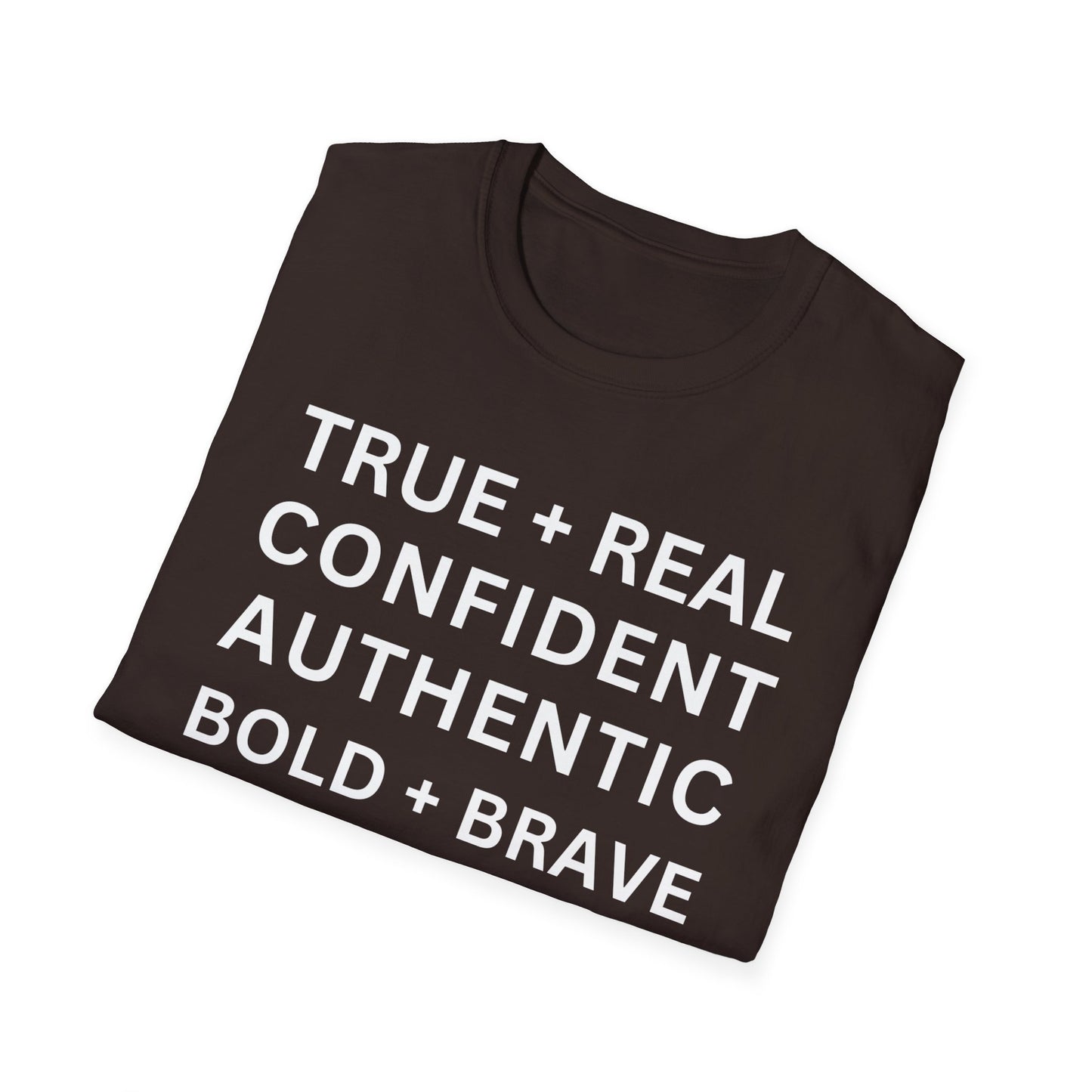 Inspirational 'TRUE + REAL CONFIDENT AUTHENTIC BOLD + BRAVE WOMAN Heavy Cotton Tee' T-Shirt