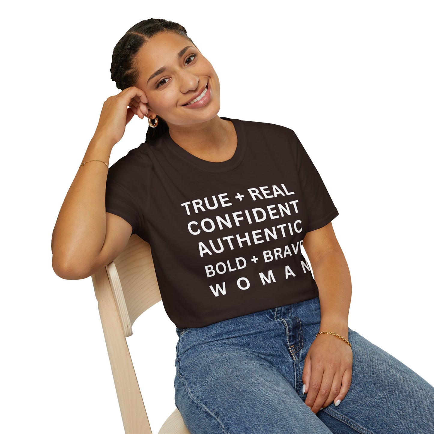 Inspirational 'TRUE + REAL CONFIDENT AUTHENTIC BOLD + BRAVE WOMAN Heavy Cotton Tee' T-Shirt