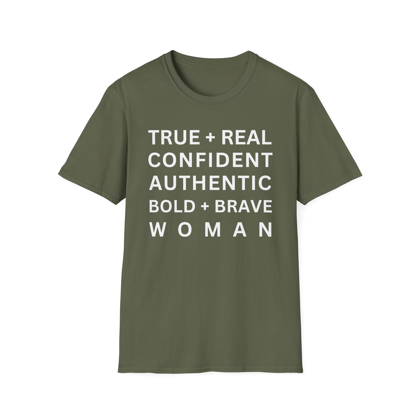 Inspirational 'TRUE + REAL CONFIDENT AUTHENTIC BOLD + BRAVE WOMAN Heavy Cotton Tee' T-Shirt