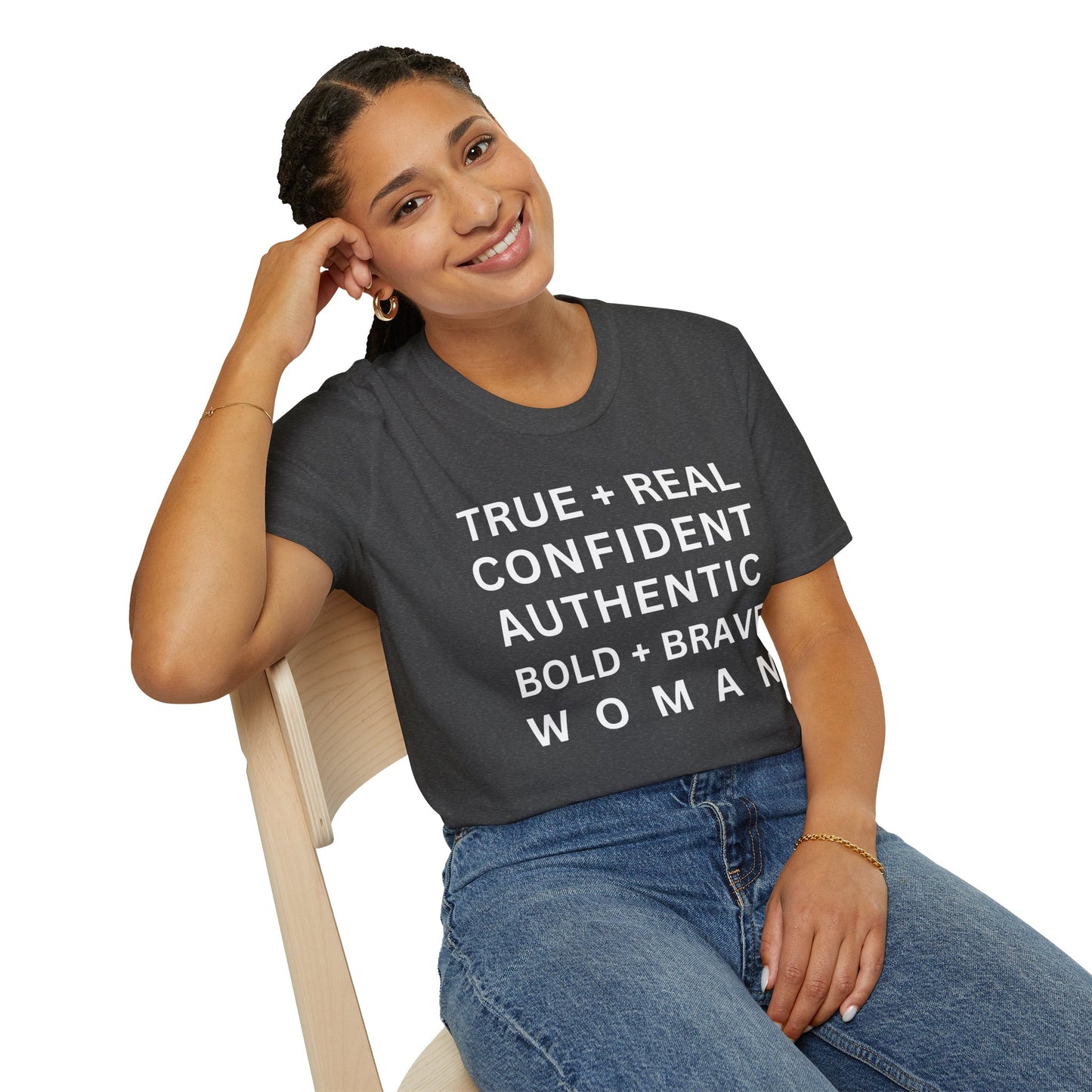 Inspirational 'TRUE + REAL CONFIDENT AUTHENTIC BOLD + BRAVE WOMAN Heavy Cotton Tee' T-Shirt