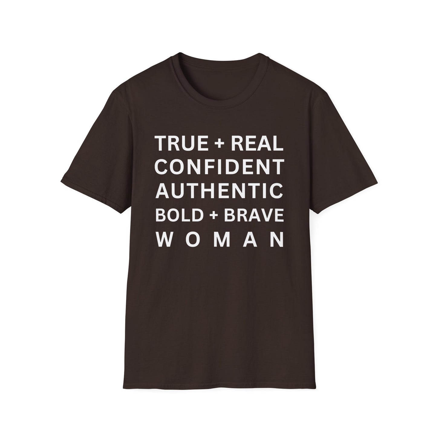 Inspirational 'TRUE + REAL CONFIDENT AUTHENTIC BOLD + BRAVE WOMAN Heavy Cotton Tee' T-Shirt