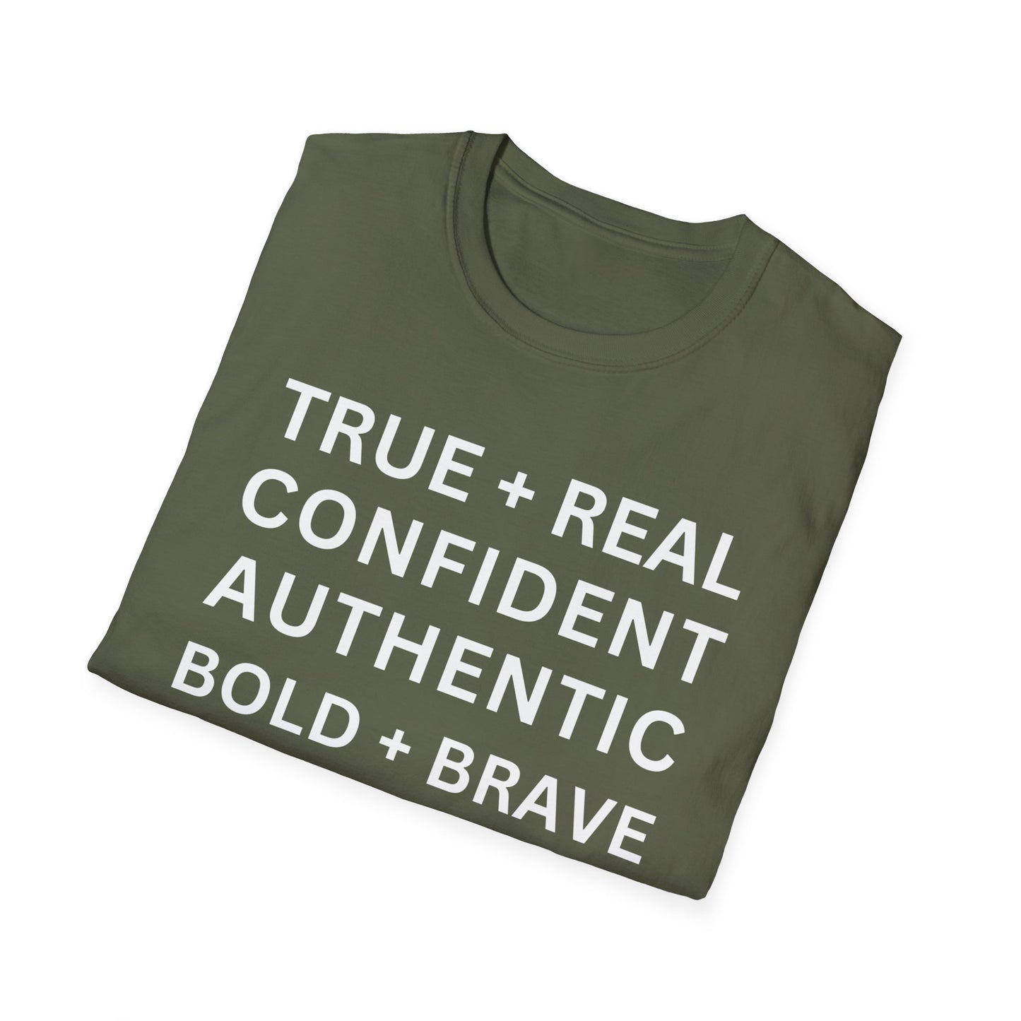 Inspirational 'TRUE + REAL CONFIDENT AUTHENTIC BOLD + BRAVE WOMAN Heavy Cotton Tee' T-Shirt