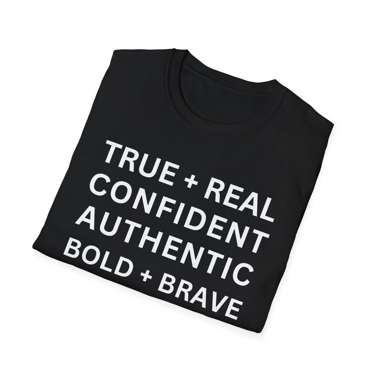 Inspirational 'TRUE + REAL CONFIDENT AUTHENTIC BOLD + BRAVE WOMAN Heavy Cotton Tee' T-Shirt