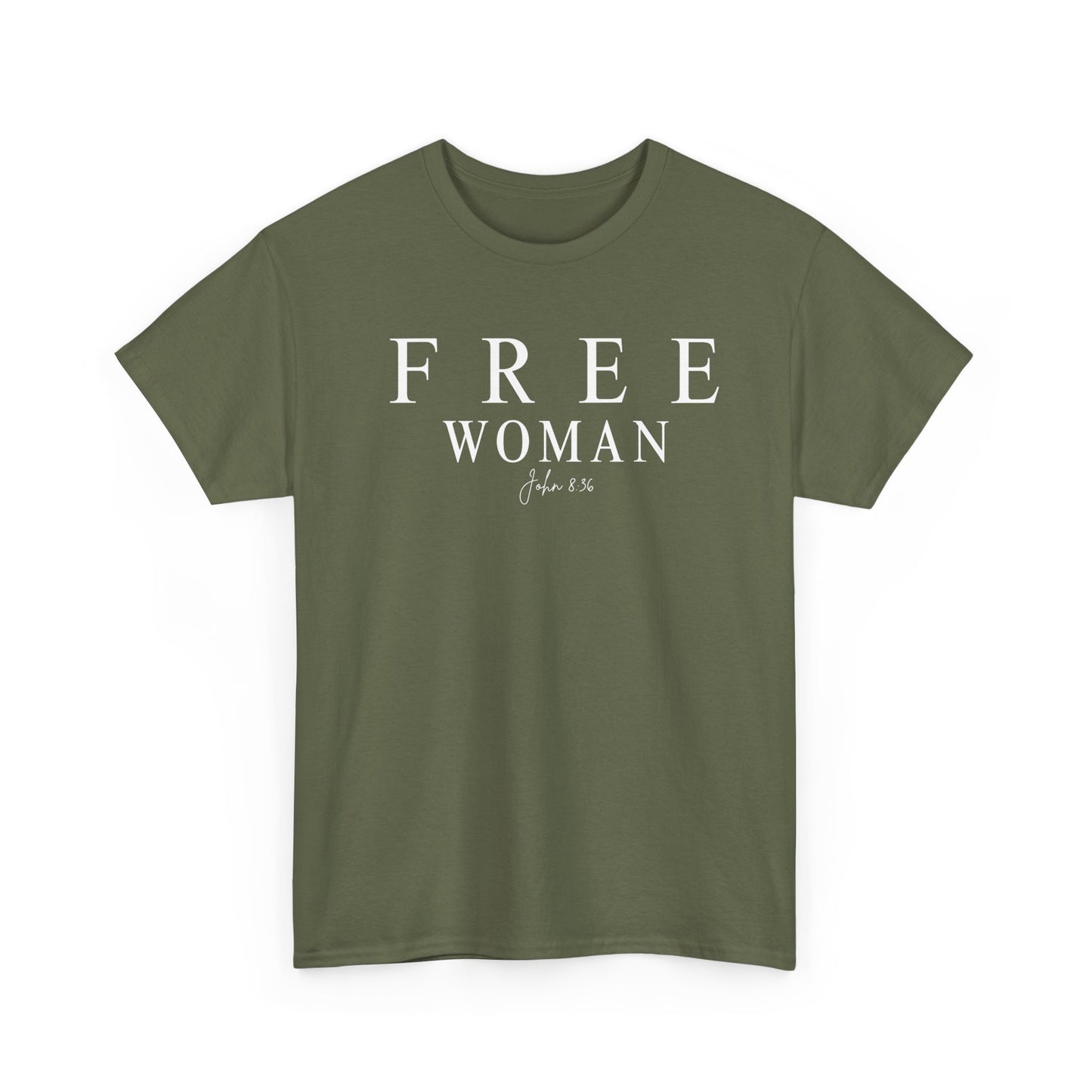 Free Woman Tee,  John 8:36— Inspirational Christian Women's T‑Shirt (Galatians 5:1)