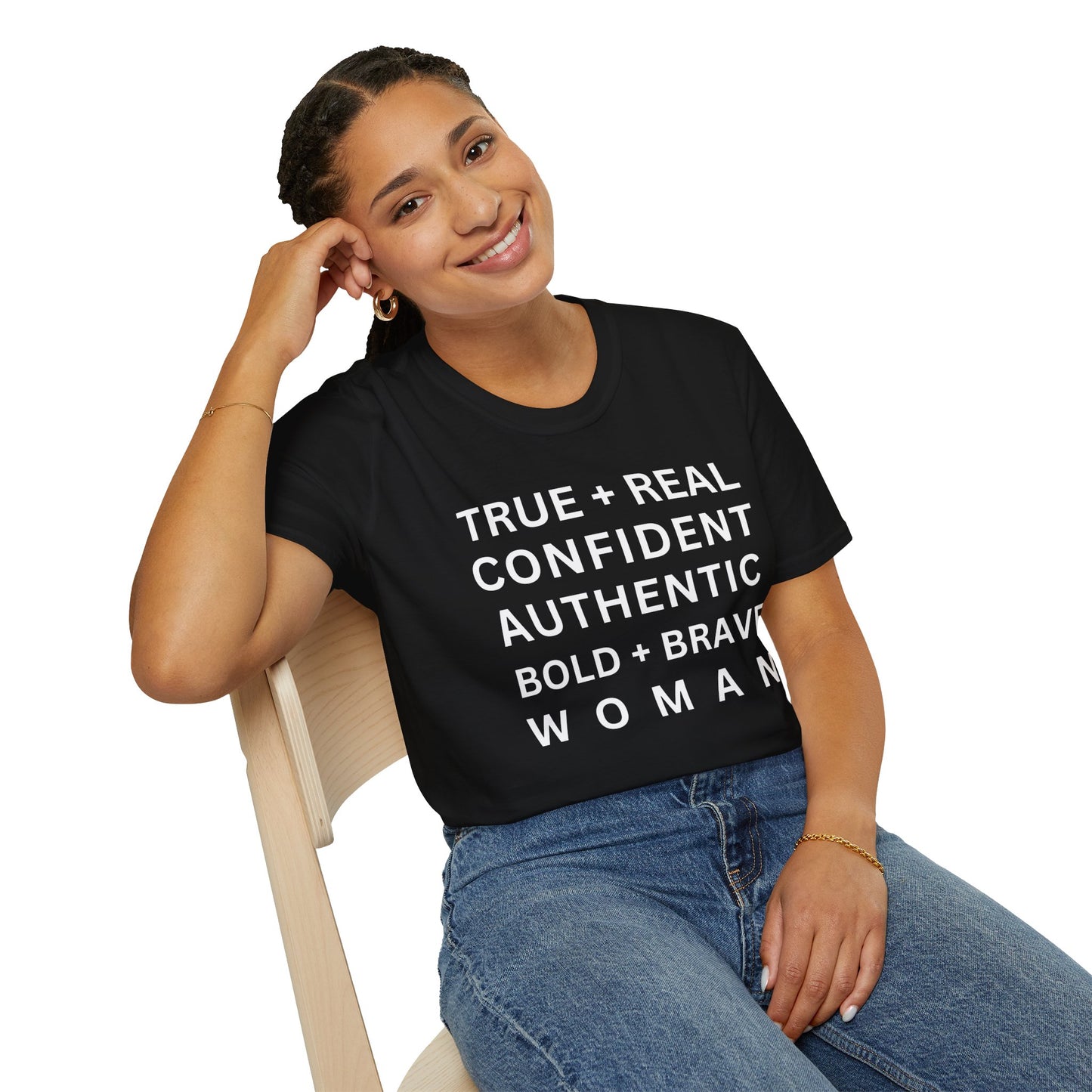 Inspirational 'TRUE + REAL CONFIDENT AUTHENTIC BOLD + BRAVE WOMAN Heavy Cotton Tee' T-Shirt