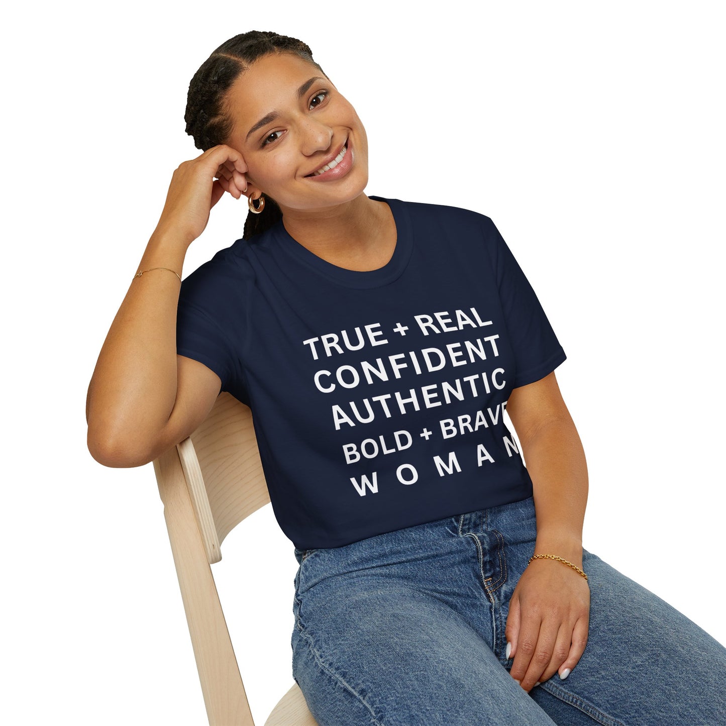 Inspirational 'TRUE + REAL CONFIDENT AUTHENTIC BOLD + BRAVE WOMAN Heavy Cotton Tee' T-Shirt