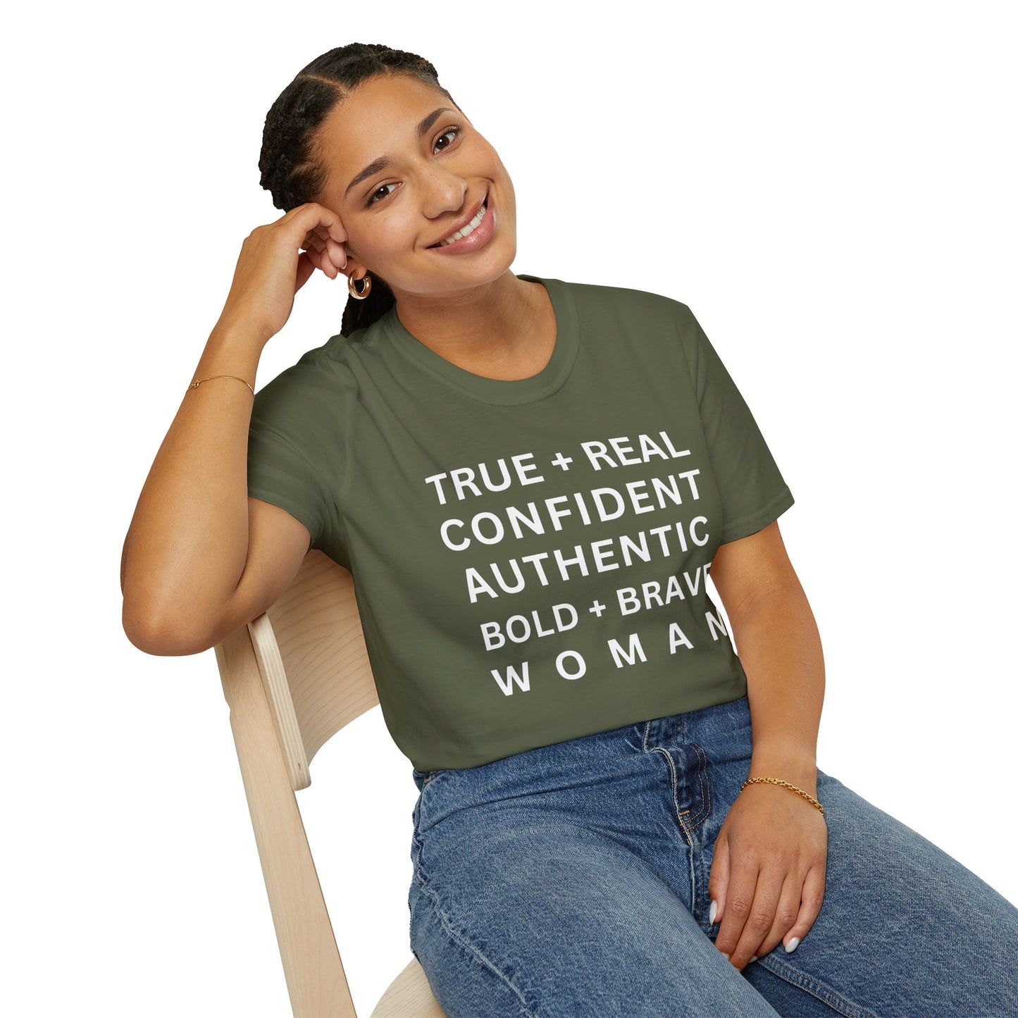 Inspirational 'TRUE + REAL CONFIDENT AUTHENTIC BOLD + BRAVE WOMAN Heavy Cotton Tee' T-Shirt