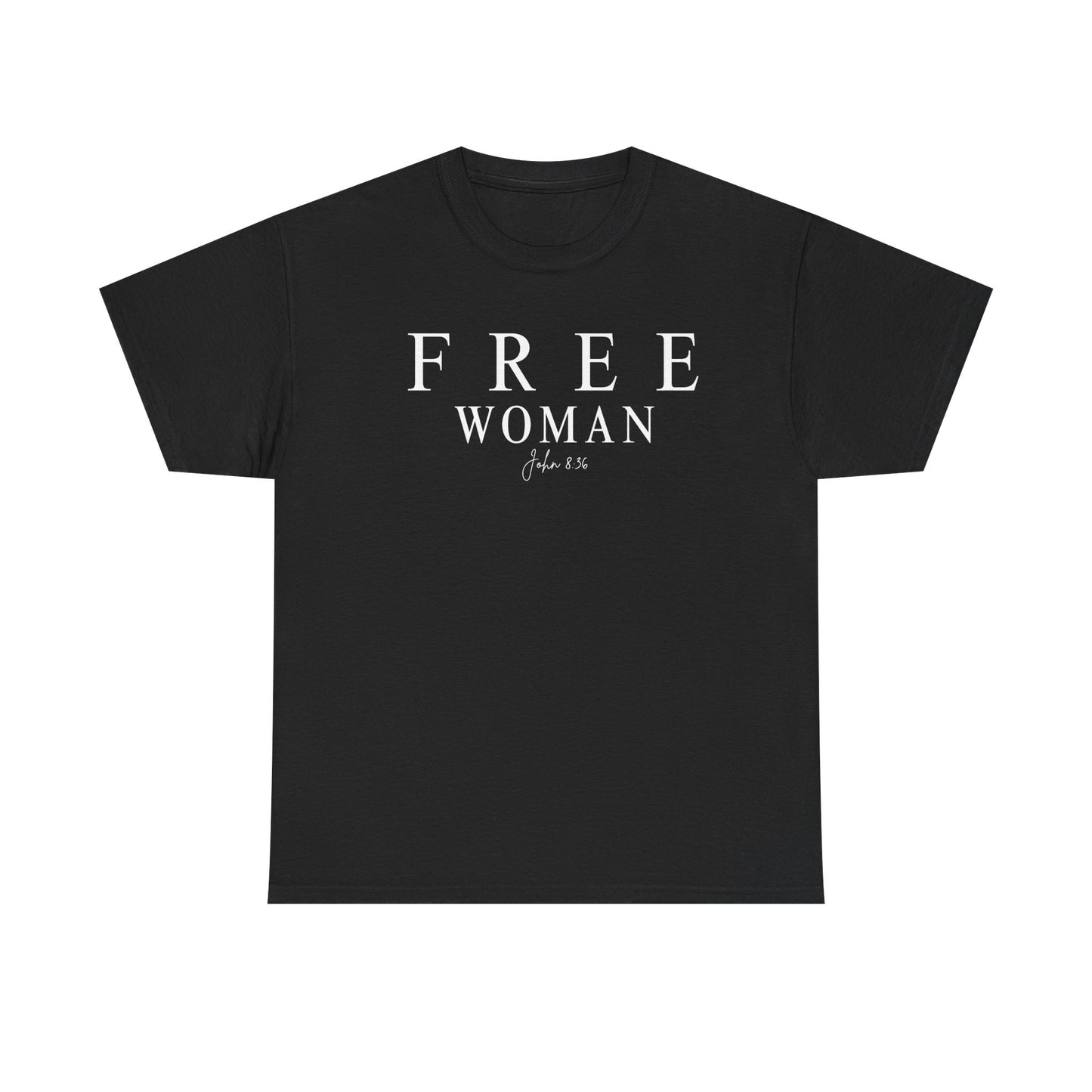 Free Woman Tee,  John 8:36— Inspirational Christian Women's T‑Shirt (Galatians 5:1)
