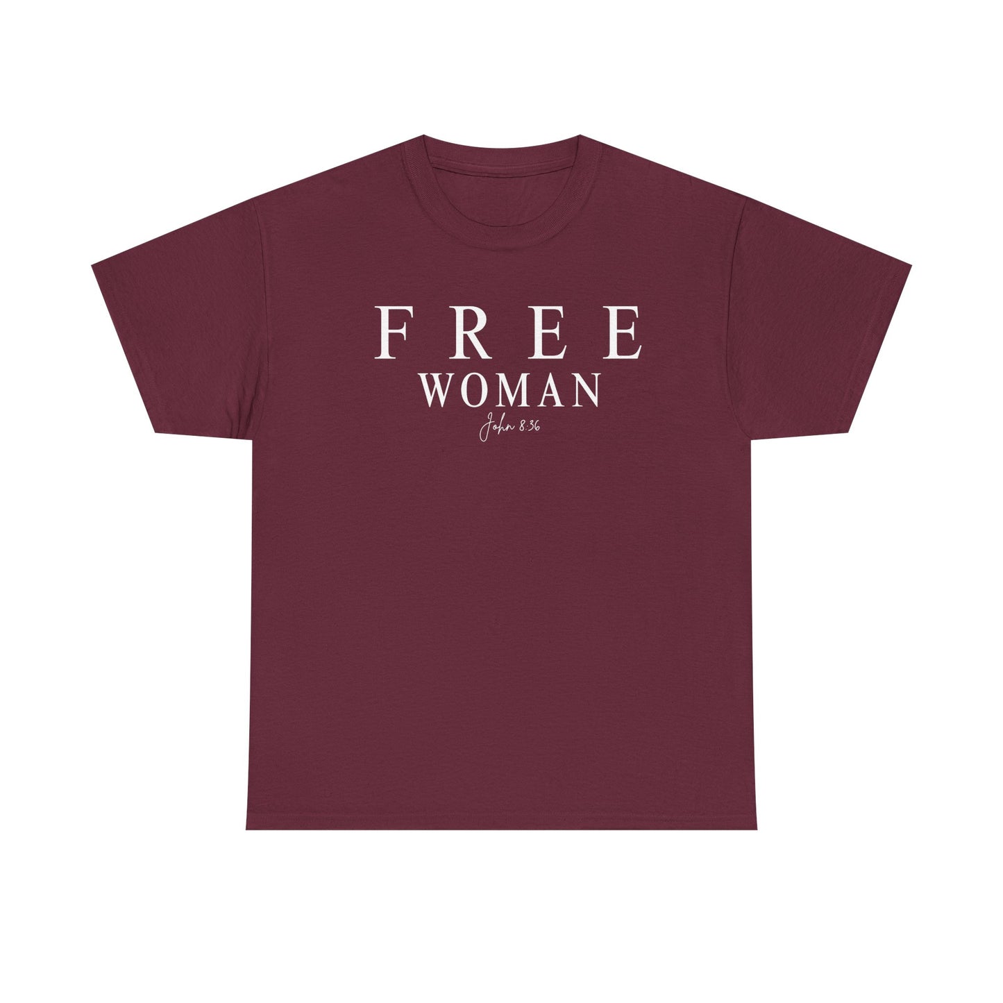 Free Woman Tee,  John 8:36— Inspirational Christian Women's T‑Shirt (Galatians 5:1)