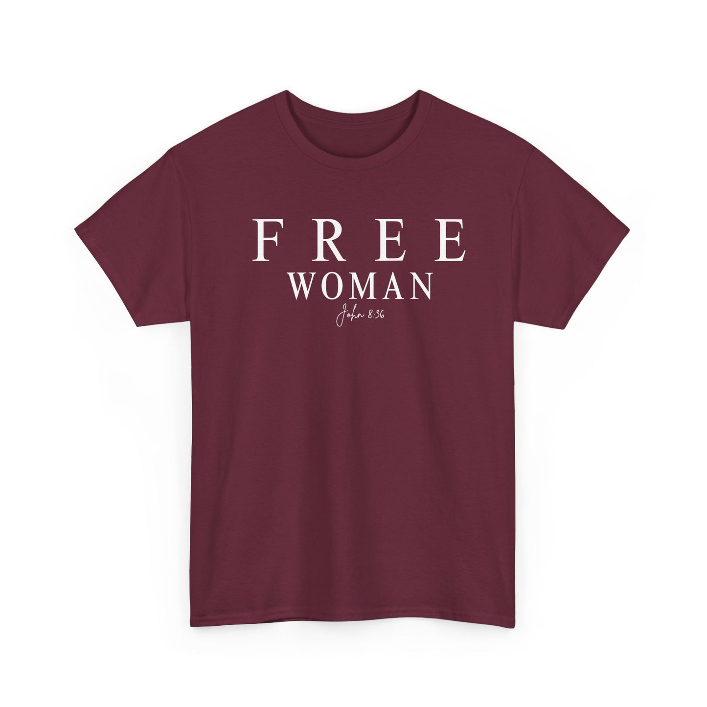 Free Woman Tee,  John 8:36— Inspirational Christian Women's T‑Shirt (Galatians 5:1)