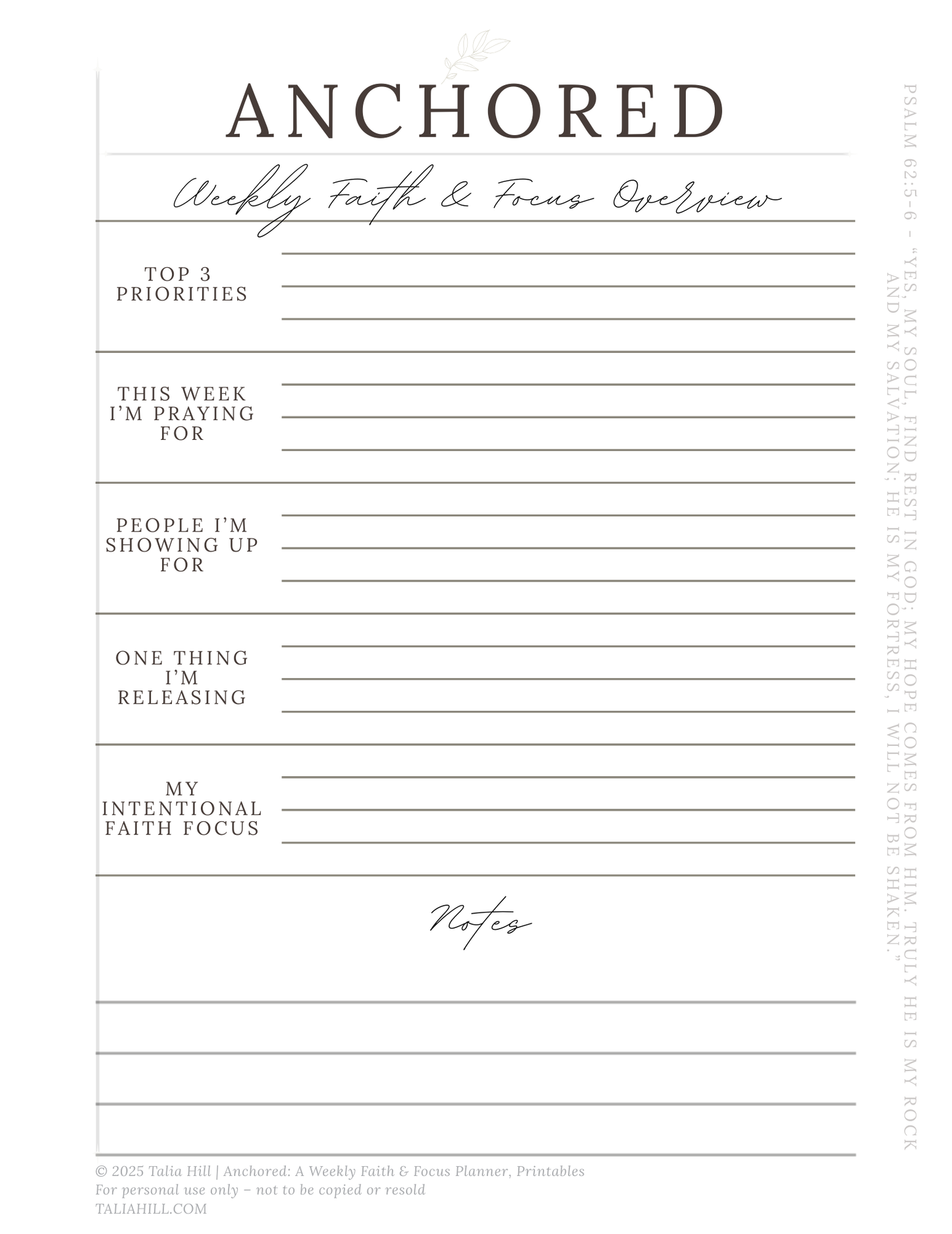 Anchored: A Weekly Faith & Focus Planner, Printables