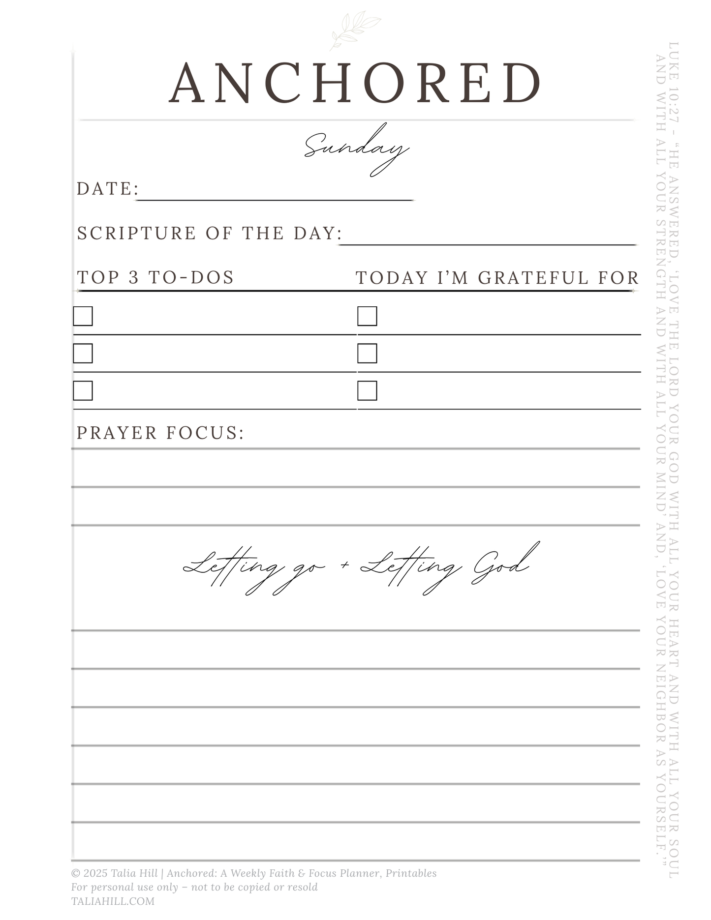 Anchored: A Weekly Faith & Focus Planner, Printables